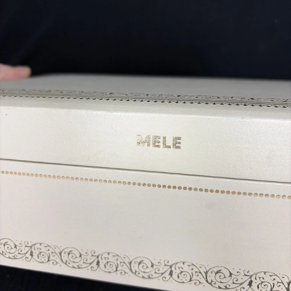 Vintage Mele Ivory Jewelry box Two Tier w Necklace Hooks, Mustard, 12.5x8x3.5